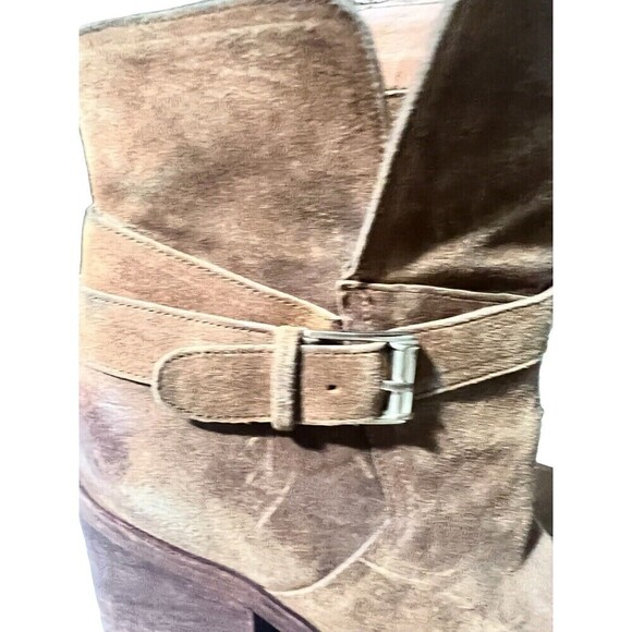 Sam Edelman  Suede Camel Factory Distressed Chunky Heel Booties Size 7.5 - Picture 10 of 11